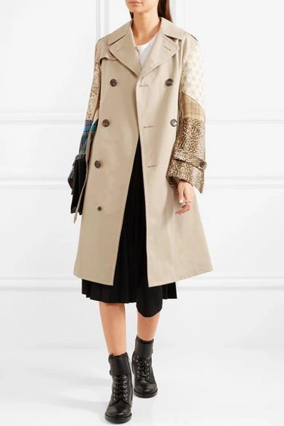 Shop Junya Watanabe Patchwork Cotton-gabardine, Tweed And Jacquard Trench Coat