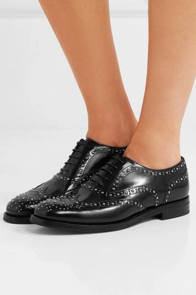 Shop Church's Burwood Met Studded Glossed-leather Brogues In Black