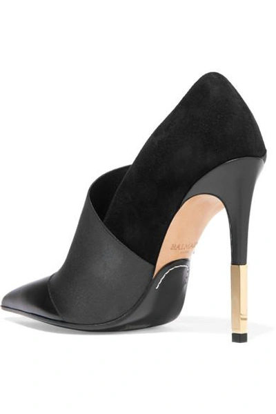 Shop Balmain Audrey Paneled Leather, Elastic And Suede Pumps