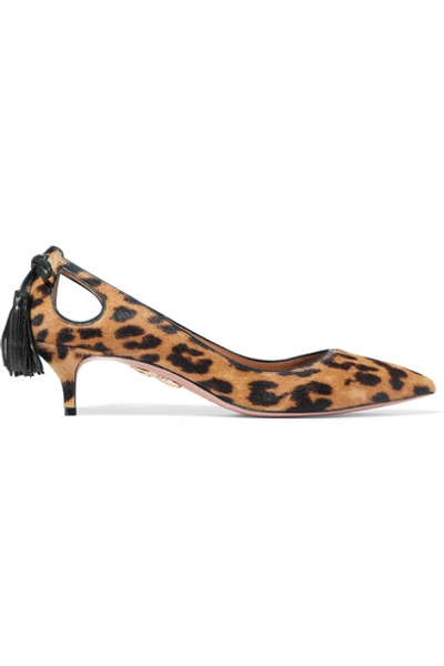 Aquazzura Forever Marilyn Tasseled Leopard-print Calf Hair Pumps In Caramel Leopard