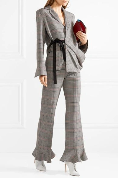 Shop Rosie Assoulin Ruffle-trimmed Plaid Wool Straight-leg Pants