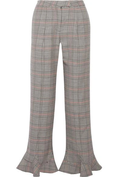 Shop Rosie Assoulin Ruffle-trimmed Plaid Wool Straight-leg Pants