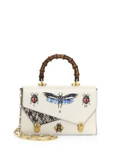 Shop Gucci Ottilia Bamboo Handle Leather & Snakeskin Bag In White