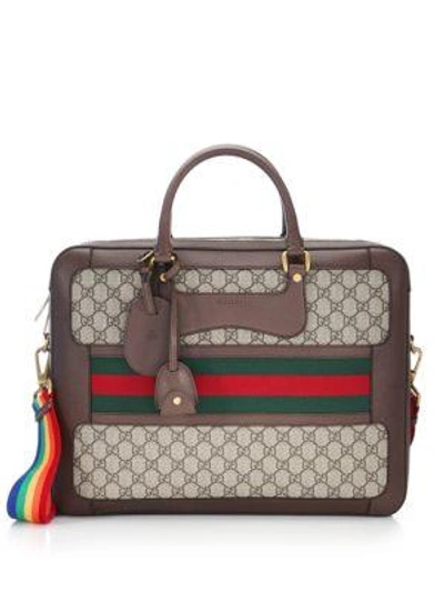 Shop Gucci Rainbow Strap Gg Briefcase In Beige