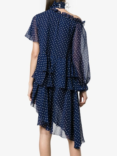 Shop Sandy Liang Midol Asymmetrical Dress In Blue