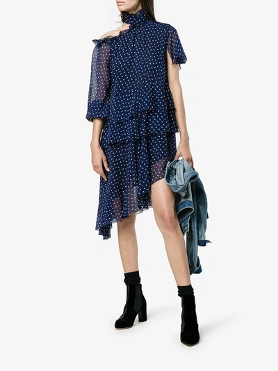 Shop Sandy Liang Midol Asymmetrical Dress In Blue