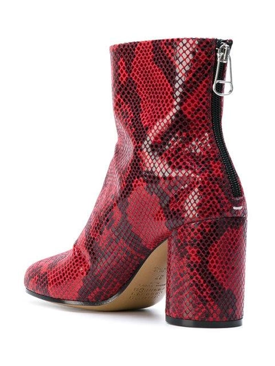 Shop Maison Margiela Snakeskin Effect Ankle Boots - Red