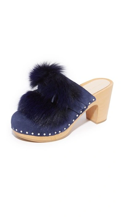 Loeffler Randall Women's Phillips Suede & Fox Fur High Heel Clogs In Eclipse