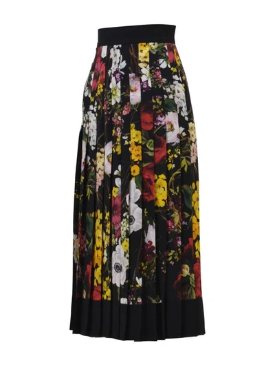 Shop Dolce & Gabbana Floral Pleated Midi Skirt In Nero-multicolor