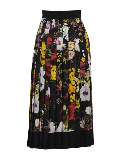 Shop Dolce & Gabbana Floral Pleated Midi Skirt In Nero-multicolor