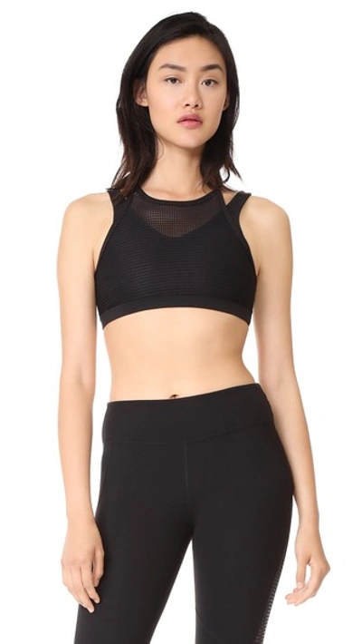 Beyond Yoga Quilt While Ahead Overlay Bra In Jet Black