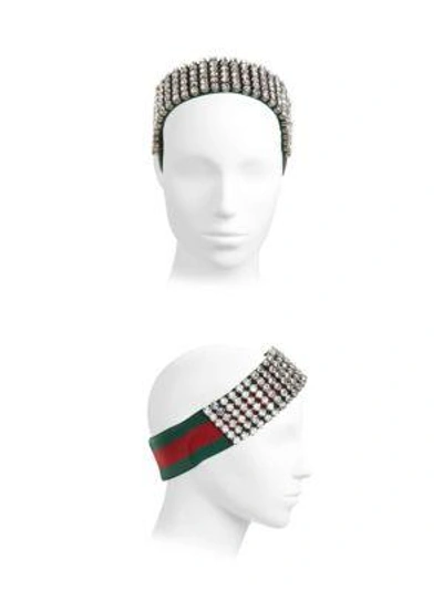 Shop Gucci Crystal-embellished Web Headband In Green