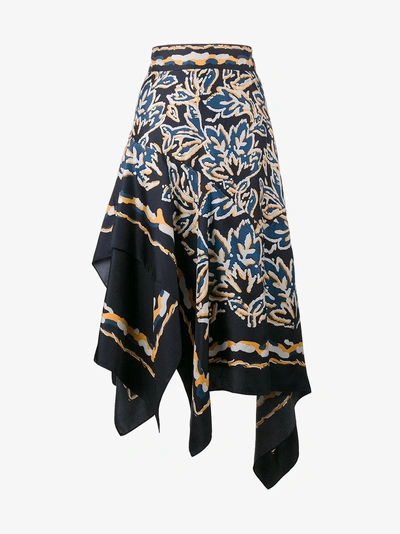 Shop Peter Pilotto Silk Scarf Asymmetrical Skirt In Blue