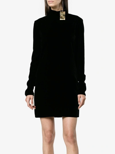 Shop Saint Laurent Open Back Velvet Mini Dress In Black