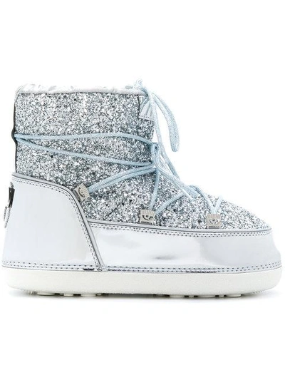 Chiara Ferragni Glitter Lace Up Snow Boots In Silver | ModeSens