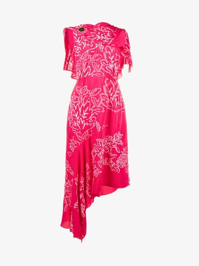 Shop Peter Pilotto Grecian Laurel Leaf Embroidered Dress In Pink/purple