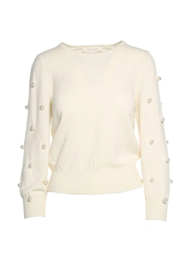 Shop Marc Jacobs Faux Pearl-embellished Merino Wool And Cashmere-blend Sweater In Avorio