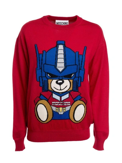 Shop Moschino Transformer Bear Sweater In Red