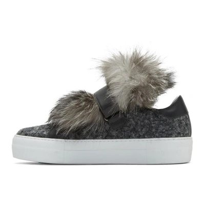 Shop Moncler Grey Fur Victoire Slip-on Sneakers