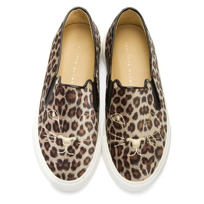 CHARLOTTE OLYMPIA TAN LEOPARD COOL CATS SLIP-ON SNEAKERS