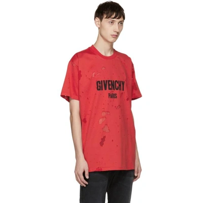 Givenchy Columbian-fit Distressed Logo Print T-shirt In Red | ModeSens