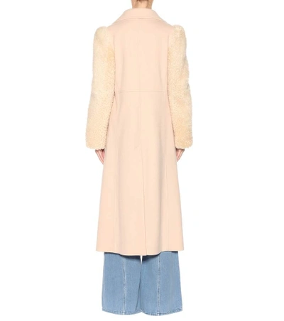 Shop Chloé Shearling-sleeved Wool Coat In Er614