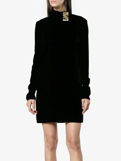 Shop Saint Laurent Open Back Velvet Mini Dress - Black