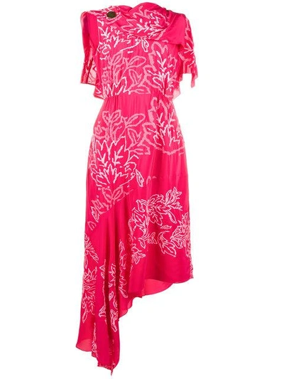 Shop Peter Pilotto Grecian Laurel Leaf Embroidered Dress In Pink
