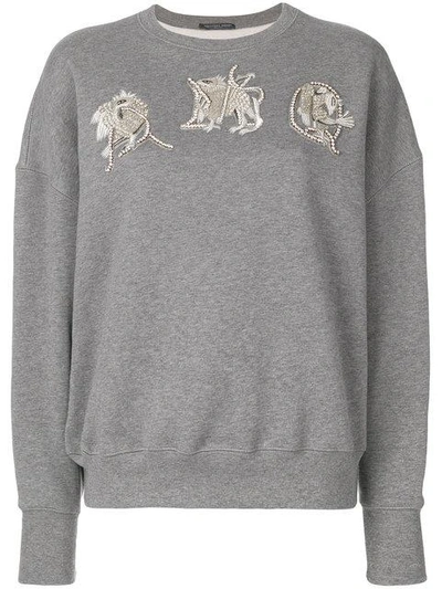 Shop Alexander Mcqueen Amq Embroidered Sweatshirt In Grey