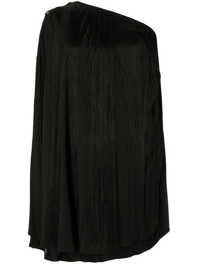Shop Saint Laurent Single Sleeve Fringed Dress In Black