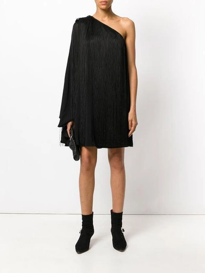 Shop Saint Laurent Single Sleeve Fringed Dress In Black