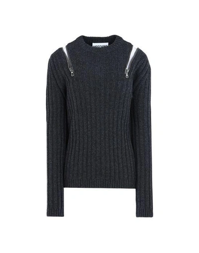 Shop Moschino Long Sleeve Sweaters In Steel Grey