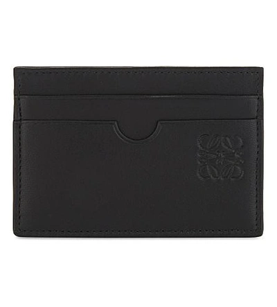 Shop Loewe Plain Leather Card Holder In Black/khaki Green