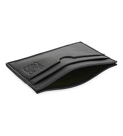 Shop Loewe Plain Leather Card Holder In Black/khaki Green
