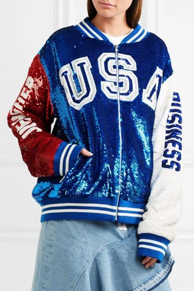 Ashish Sequined Cotton-jersey Bomber Jacket In Blue