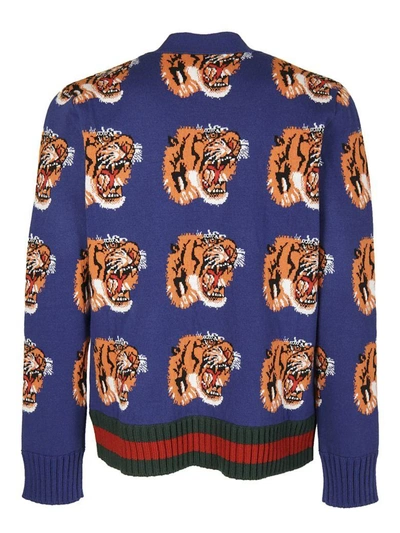 Shop Gucci Tiger Cardigan In Blu