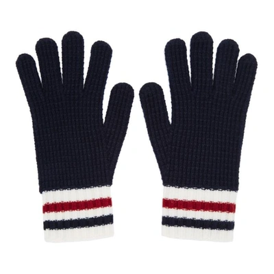 Shop Moncler Navy Wool Gloves