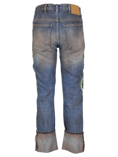 Shop Gucci Dragon Denim Jeans In Blu