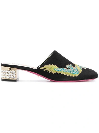 Shop Gucci Embroidered Mules In Black