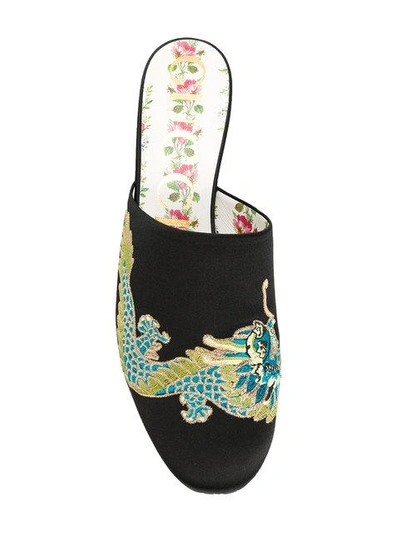 Shop Gucci Embroidered Mules In Black
