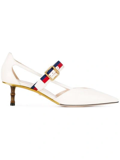 Shop Gucci White Sylvie 55 Kitten Heels In 9082 White