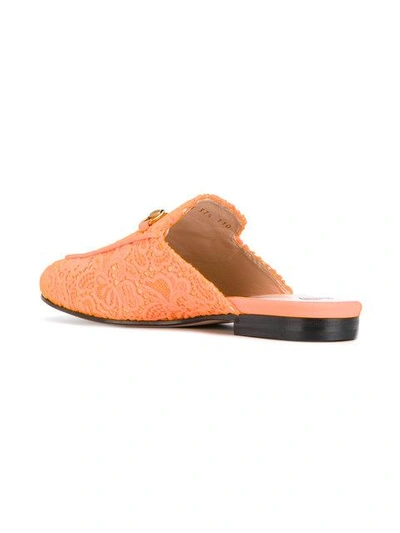 Shop Gucci Orange Princetown Lace Mules In Yellow