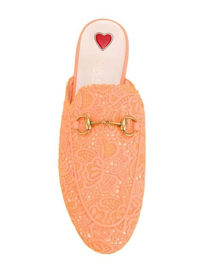 Shop Gucci Orange Princetown Lace Mules In Yellow