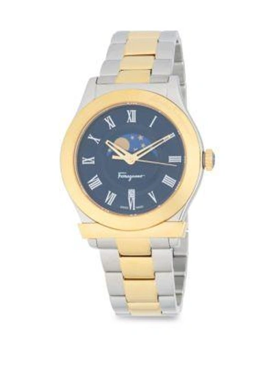 Shop Ferragamo Moon And Stars Stainless Steel Bracelet Watch In Gold/silver