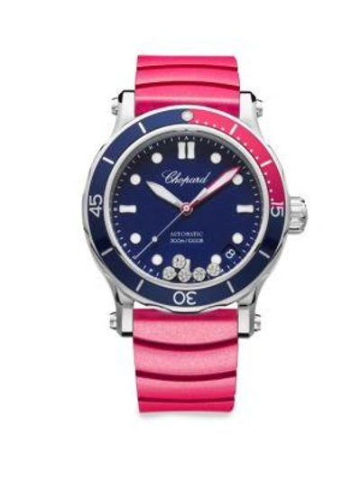 Shop Chopard Happy Ocean Stainless Steel, Diamond, Rubber & Fabric-strap Watch In Pink