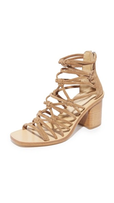 Rag & Bone Camille Macramé Suede Block Heel Sandals In Camel