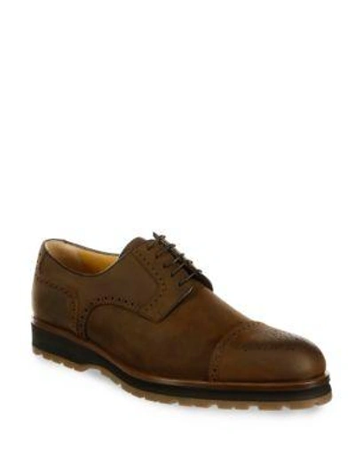 Shop A. Testoni' Leather Brogue Derby Shoes In Moro