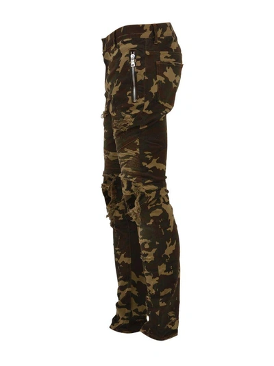 Shop Balmain Distressed Camouflage Trousers In Army