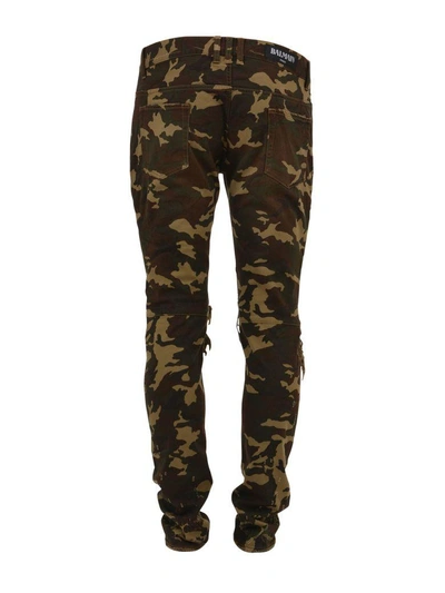 Shop Balmain Distressed Camouflage Trousers In Army