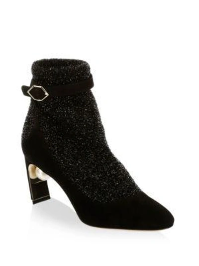 Shop Nicholas Kirkwood Lola Pearl-heel Suede Sock Booties In Black